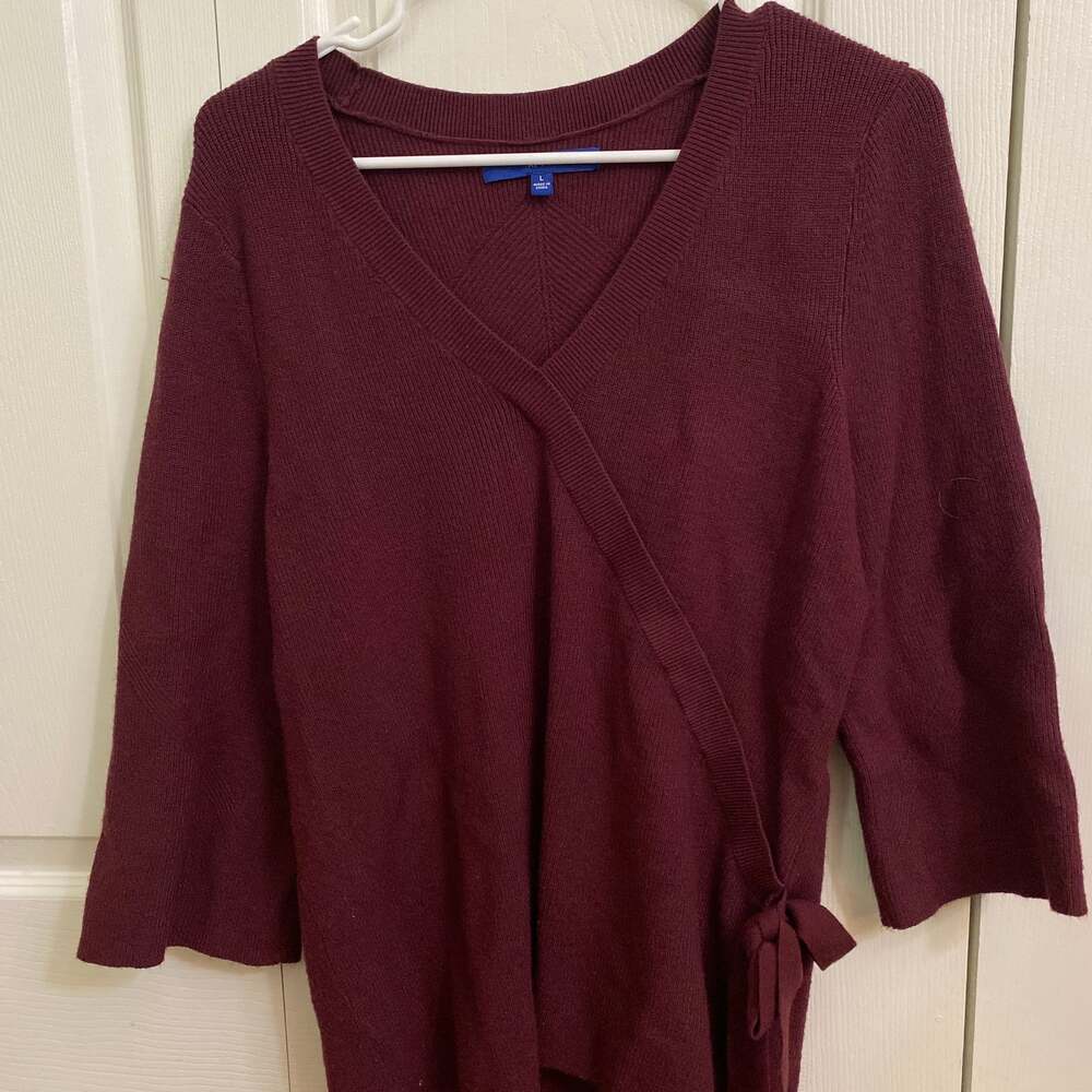 Apt. 9 Faux Wrap Rib-Knit V-Neck Burgundy Long Sleeve Sweater